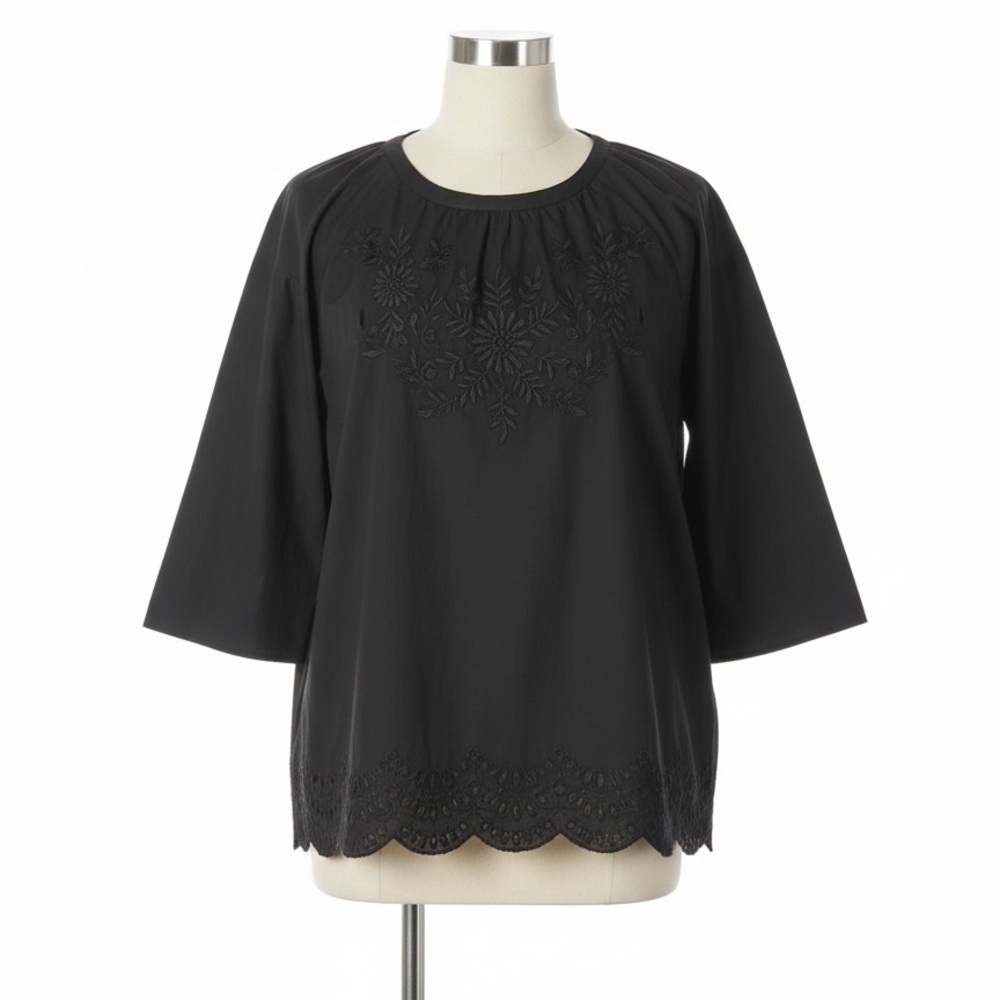 Uniqlo Embroidered Black Top XS 100% Cotton Like Sezane…60s Boho & Kinda French!